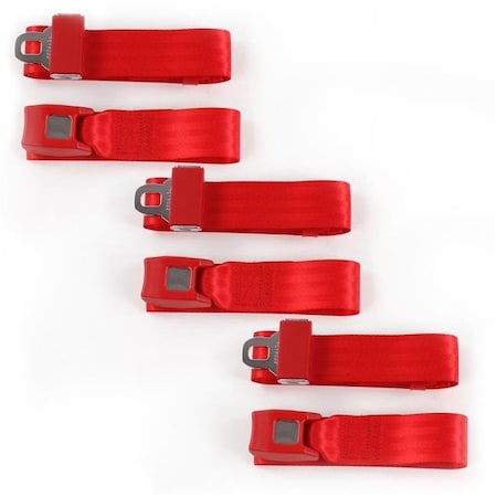 GEARED2GOLF Standard 2 Point Red Lap Bench Seat Belt Kit for 1963-1966 Chevy Truck - 3 Belts GE1348564